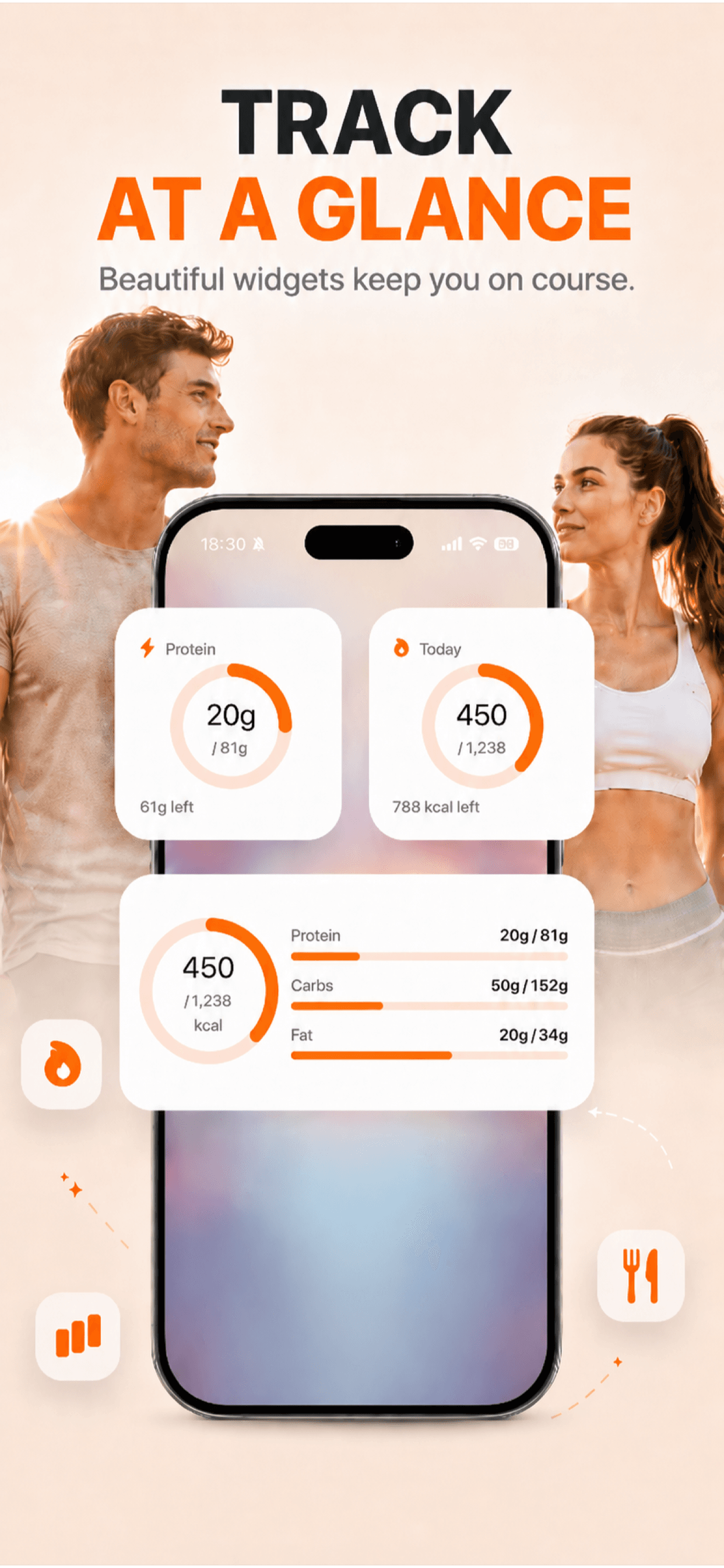Macro dashboard with calorie ring
